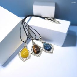 Pendant Necklaces Natural Tiger Eye Stone Pendants Necklace Agate Zinc Alloy Water Drop Fashion Jewelry Charms For Leather Rope