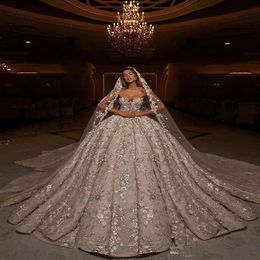 Luxury Lace Beading Ball Gowns Wedding Dresses Sparkly Flower Sequins Sweetheart Dubai Arabic Custom Made Wedding Dress Robes De M278i