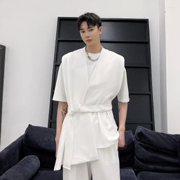 Men's Vests 2023 Asymmetric Design Techwear Korean Fashion Vest Mens Hip Hop Casual Sleeveless Jacket Vintage Black White Waistcoat