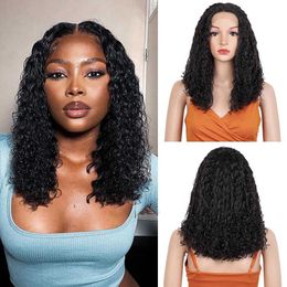 Nxy Hair Wigs 8 16inch Lace Curly Bob Wig Synthetic Short t Part Lace Closure Natural Black Water Wave for Women 230619