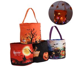 Halloween Party Candy Bags Light Up Trick or Treat Bags Multipurpose Reusable Goody Bucket Basket Tote Bag Glowing Light HW0045