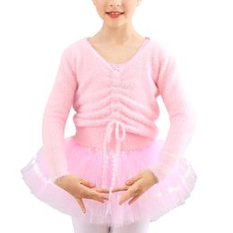 Pullover Autumn Winter Kids Girls Ballet Sweater Soft Layering Drawstring V Neck Outerwear Warm Jacket Wrap Dance Coats 230619