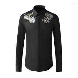 Men's Casual Shirts Arrival Fashion Super Large Cotton Rose Tiger Spring Autumn Men Long Sleeve Chinese Style Print Shirt Plus Size M-4XL