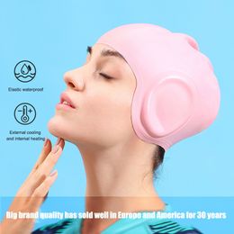 Swimming caps professional swimming pool adult children's silicone swimming cap Men's and women's waterproof solid color long hair ear pro 230617