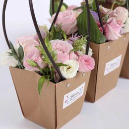 Dried Flowers 1PCs Waterproof Kraft Paper Flower Basket Portable Box DIY Floral Arrangement Material Rose Bouquet Packaging Bag