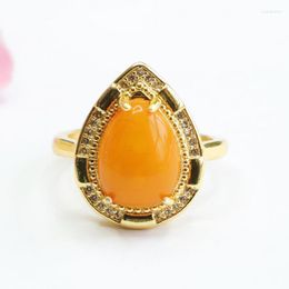 Cluster Rings Natural Amber Women Healing Gemstone Fine Jewelry Genuine Baltic Ambers Golden Water Drop Adjustable Anillos Mujer