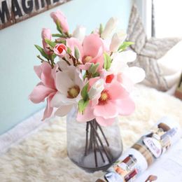 Dried Flowers Magnolia Silk Wedding Decoration Single branch Artificial for Home