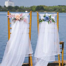 Dried Flowers 1PCs Organza Chair Sashes Wedding Flower Decoration Artificial Arrangement Party Back Banquet Decor