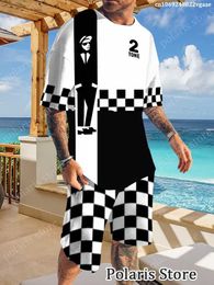 Men's Tracksuits 2 Tone Tracksuit Men Set Short Sleeve T Shirt Beach Shorts 2 Piece Suit Oversized Casual Rock Sportwear Outfits Male Clothes 230619