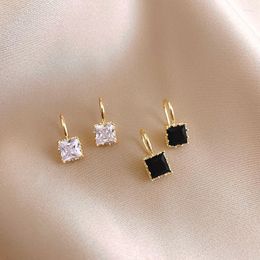 Dangle Earrings Dainty Black Silver Colour Crystal Women Drop Rhinestone Square Pendants Hook Party Ear Jewellery Pendientes