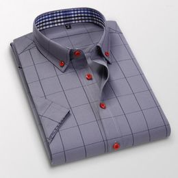 Men's Casual Shirts Men Business Shirt Short Sleeve Turn-down Collar Plaid Print Formal Dress Gentle Style Cardigan Commute Clothes