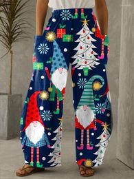 Women's Pants Christmas Woman 3D Printed Santa Claus Color Tree Pattern Pocket Casual Sportswear Loose Large