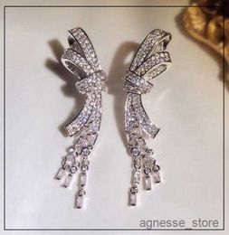 Stud Luxury Shining Sweet Bowknot Designer Stud Earrings Long Tassel Dangle Diamond Earring Ear Rings Wedding Jewellery R230619