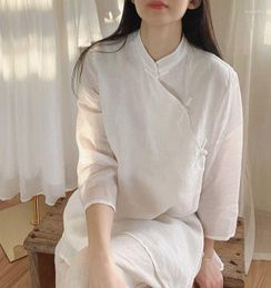 Ethnic Clothing Women's Summer Modified Tang Dress Chinese Style Youth Plain Clothes Zen Meaning Cotton Linen Art