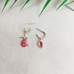 Dangle Earrings Renya Cute Red Enamel Mermaid Shell Drop Earring C Hoop Asymmetrical For Women Girls Party Jewelry Accessories