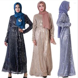 Ethnic Clothing Muslim Adult Full Sequined Beading Abaya Arab Fashion Turkey Middle East Dresses Musical Robe Ramadan F988 With Belt