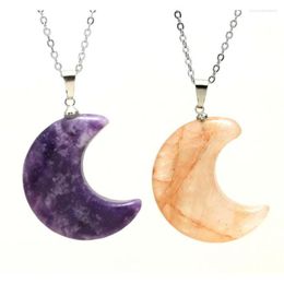 Pendant Necklaces KFT Natural Crescent Moon Necklace Healing Crystal Reiki Quartz Lilacs Stone Vision For Women Men