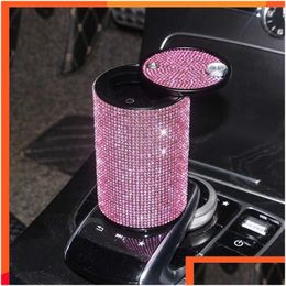 Other Interior Accessories Car Ashtray Smoke Cup Holder Storage Ash Tray Pink Rhinestone For Cars Diamond Women Drop Delivery Mobile Dh9Hw