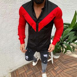 Men's Dress Shirts Fashion Men's V Letter Red Shirt Youthful Vitality Leisure Outdoor Sports Suit Lapel Soft And Comfortable Material