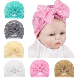INS Baby Kids Bows hats summer toddler girls lace hollow embroidery beanie Cap princess accessories Infant soft newborn Bowknot hat