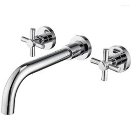 Bathroom Sink Faucets Brass Basin Faucet Double Handle Wall Mounted & Cold Water Taps Mixer Brushed Tap Set
