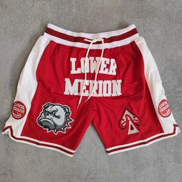 Men's Shorts MM MASMIG Maroon Lower Merion High School Basketball Shorts Embroideried Bryant Street Style Training Pants 230619