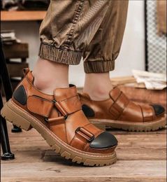 Punk Style Cargo Shoes for men Thick heel Genuine Leather Gentlemen Casual Shoes Plus Size 38-46