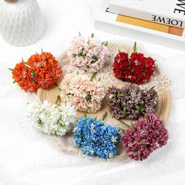 Dried Flowers 6Pcs/bunch Mini Rose Artificial Home Decor Wedding Decoration DIY Craft Garland Scrapbook Gifts Accessories Fake