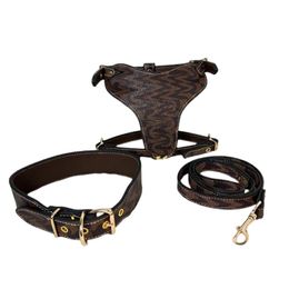 Designer Dog Harness Durable Strong Pet Collars with Classic Brown Chequered Pattern Leather Large Dog Harness Heavy Duty Vest for Boxer Pitbull Rottweiler Bull 181