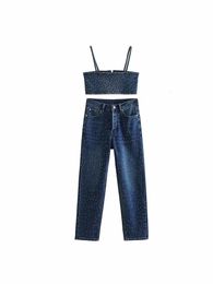 Women's Shorts BSK ZA TRF Women 2023 Chic Fashion Bright bead decoration High Waist Slim Jeans Button up Female Denim Pants Mujer 6840 043 230619