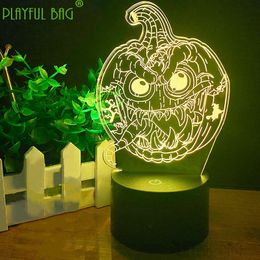 Novelty Games Creative Halloween 3D night light funny pumpkin led table lamp Colourful touch remote control holiday gift hand lamp vd38 230617