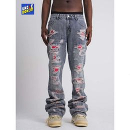 Men's Jeans Contrast Denim Jeans Distressed Denim Pants Hip Hop Skinny Jeans Men Street Wear Ripped Jeans Y2k Mens Jeans 230619