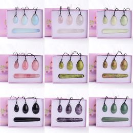 Drilled Yoni Egg 4pc Box Natural Jade Yoni Wand Kegel Exerciser Massage Vaginal Ball Health Tools Gift Wholesales