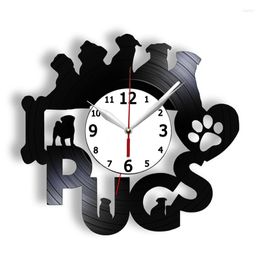 Wall Clocks Pug Time Funny Puppy Cute Dog Vintage Record Clock Silent Movement Retro LP Arts & Crafts Decorative Watch