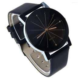 Watch Repair Kits Unique Mens Quartz Round Dial Case Clock PU Leather Band Wrist