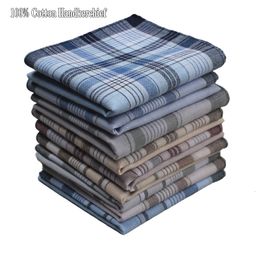 Lenços de lenços de algodão puro masculino quadrado quadrado listrado vintage de bolso clássico Sweatabsorbent lenço nostalgia10pcslot 230619