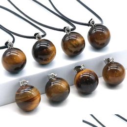 Pendant Necklaces Round Gemstone Pendants Necklace Natural Dangle 14Mm Ball Crystal Charms Healing Chakra Stone Charm Sphere Jewellery Dhfjh