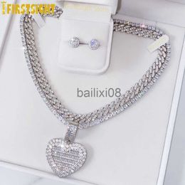 Pendant Necklaces New Can Be Opened Heart Photo Pendant Neckle Silver Colour Iced 5MM Tennis Chain Cubic Zirconia Fashion Women Men Jewellery J230620