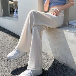 Women's Pants Korean Fashion Summer High Waist Ice Silk For Women Soft Comfort Wide Leg Trousers Female Solid Thin Floor-Length Pant