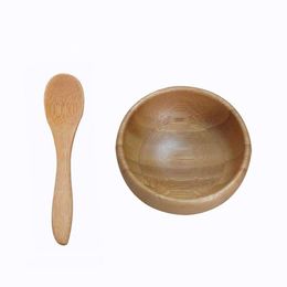 Empty Bamboo Facial Mask Bowl with Spoon Cosmetic Wooden Mask Tools DIY Tableware Makeup Container Set F925 Tvvah