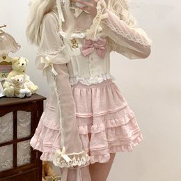 Women's Blouses Lolita Style Mesh Shirts Women Bow Decoration Lace Trim Cute Shirt For Sweet Girl Kawaii Clothes