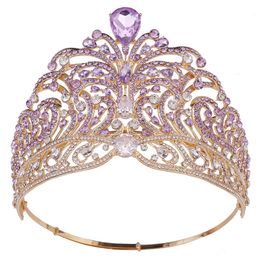 Tiaras European Miss Universe Crystal Wedding Crowns Cubic Zircon Large Round Queen Party Stage Show Hair Accessories 230620