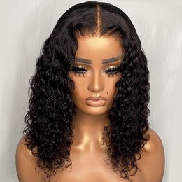 Short Curly Bob Wig Deep Wave 13x1 Lace Human Hair Wigs for Women Remy Pre Plucked Deep Wave 5x1 T Part Lace Wig