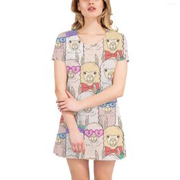 Casual Dresses Cute Cartoon Alpaca 3D T-Shirt Skirt Women's Men's Summer Short Sleeve Crewneck Top Pattern Dress