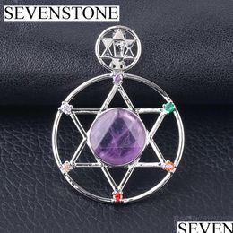 Pendant Necklaces Faceted Crystal Stone David Star Davids Shield Six Mans Double Belt Diamond Men And Women Jewellery Neck Dhqzy