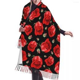 Scarves Autumn Winter Warm Red Rose Flowers Fashion Shawl Tassel Wrap Neck Headband Hijabs Stole