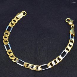 Link Bracelets Wholesale 7MM Fashion Women Jewelry Yellow Gold-Color Bracelet Flat Figaro Wedding Party Gift
