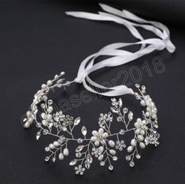 Exquisite Rhinestone Hairband Pearls Crystal Headband Women Hair Accessories Cute Silver Colour Hair Ornaments With Pendant Beads