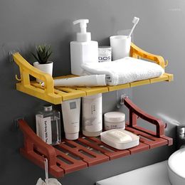 Bathroom Storage & Organization Punch-free Shelf Plastic Toilet Wall Hanging Rack Basket No Trace Stickers With Hook