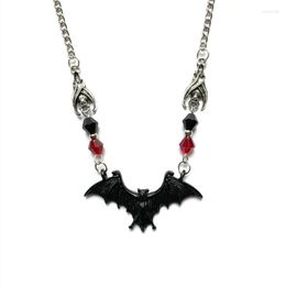 Pendant Necklaces Black Bat Necklace Gothic Jewellery Crystal Beads Statement Halloween Alternative Gift Goth